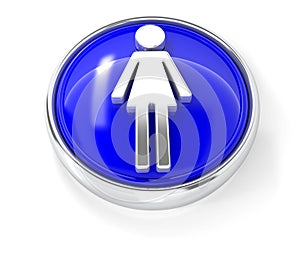 Woman icon on glossy blue round button