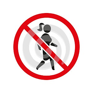 Woman icon no walk. Lady black symbol. Vector illustration girl no go