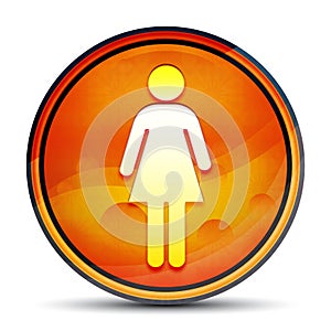 Woman icon shiny bright orange round button illustration