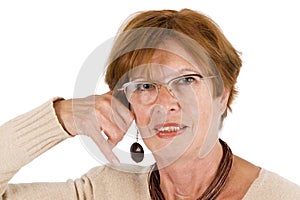 Woman imitating telephone