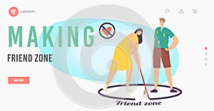 Woman and Importunate Suitor in Friend Zone Landing Page Template. Male Character Trying to Attract Girl photo