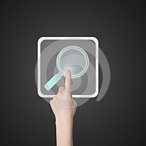 Woman index finger touching search icon button