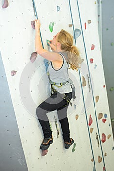 Woman on indoor climbing wall