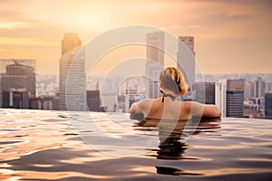 Woman in infinity swimming pool