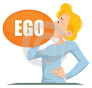 Woman inflate ego balloon. Illustration for internet and mobile website