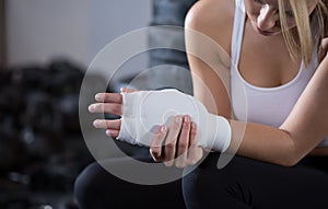 Woman with injured wrist