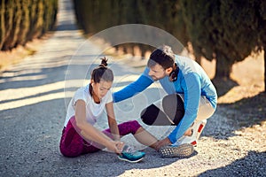 Woman injury at jogging.Running sport fitness