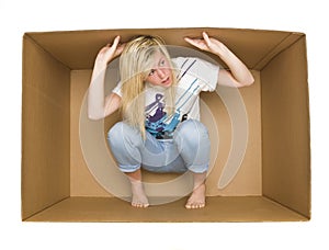 Woman inside a Cradboard Box