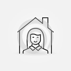 Woman inside House line icon. Vector Real Estate Agent symbol