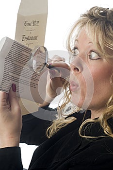 Woman inspecting document