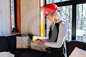 Woman inspector during a home review