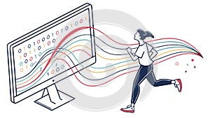 Woman Interacting with Digital Data Stream Vector, vector design Generative AI