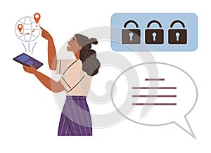 Woman Using Digital Tablet for Data Mapping and Online Security