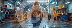 Woman with introspective gaze in industrial site