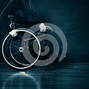 Woman invalid girl sitting on wheelchair