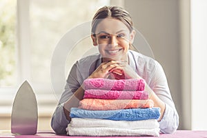 Woman ironing clothes