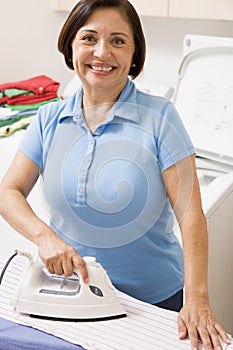 Woman Ironing Shirt