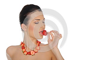 woman with jewelry from strawberry