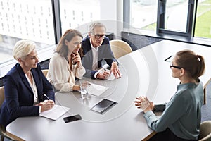 Woman during job interview in the modern office