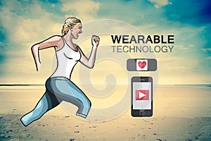 Woman jogging on beach vector