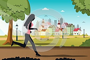 Woman jogging in morning city park