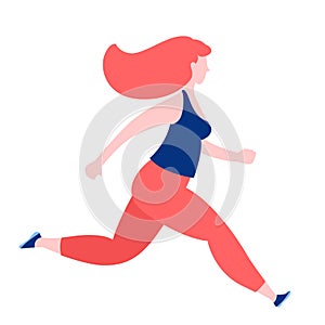 Woman jogging running. Sport fitness outfit. Flat style