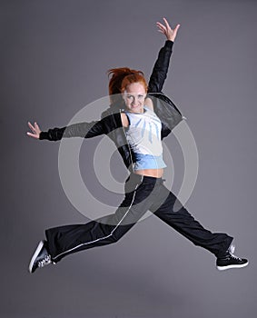 Woman jumping and dancing