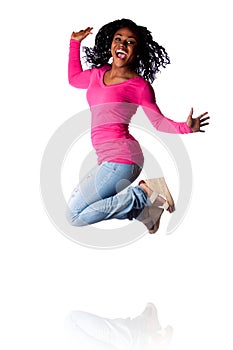 Woman jumping of happiness