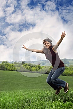 Woman jumping for joy