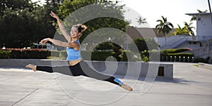 Woman jumping in midair