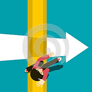 Woman Jumping over Abyss. Jump Over Chasm