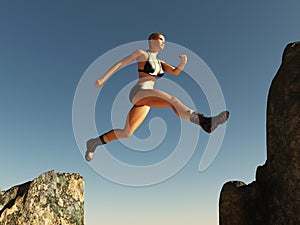 Woman jumping over the pass