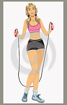 Woman with jumping-rope - Illustration