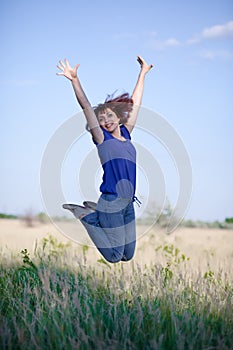 Woman jumps photo