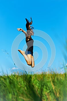 Woman jumps up