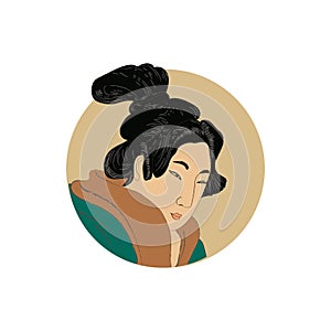 Woman in Kimono vector illustration. Traditional Japanese style of Geisha costume. Traditional painting.