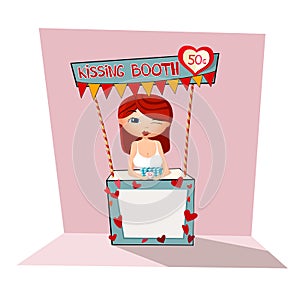 Woman in kissing booth