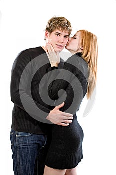 woman kissing her boyfriend