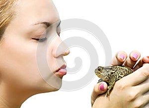 Woman kissing a toad