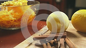 Woman in the kitchen making a pumpkin pie. 4k, slow-motion shooting. dolly shot