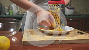 Woman in the kitchen making a pumpkin pie. 4k, slow-motion shooting. dolly shot