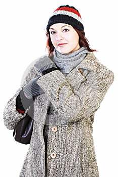 Woman in knit hat and coat