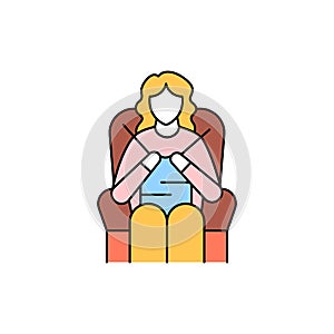 Woman knits color line icon. Pictogram for web page, mobile app