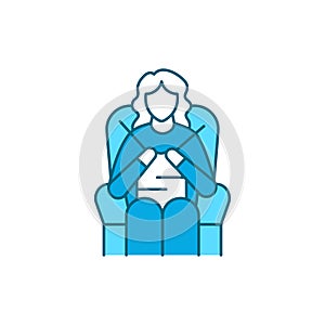 Woman knits color line icon. Pictogram for web page, mobile app