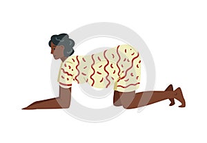 Woman in labor is on all fours for childbirth, flat vector illustration isolated.