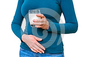 Woman with lactose problem is suffering from stomach pain