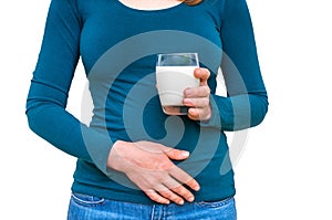 Woman with lactose problem is suffering from stomach pain