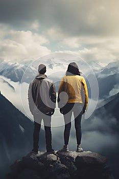 Woman landscape man nature adventure person couple traveler