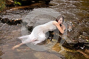 Woman lantern water