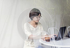 Woman Laptop Browsing Searching Social Networking Technology Con